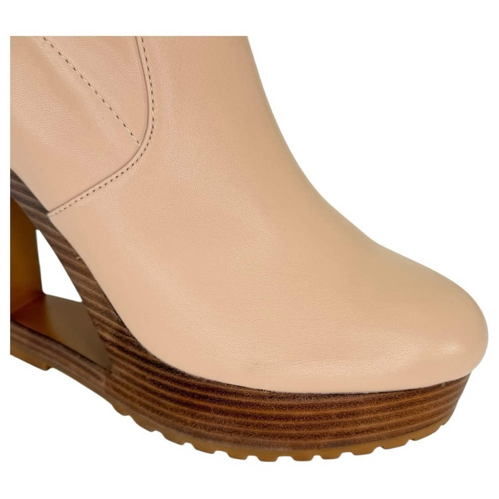 Aminah Ava Tan Faux Leather Heeled Womens Sock Booties Size 8M - Picture 10 of 16